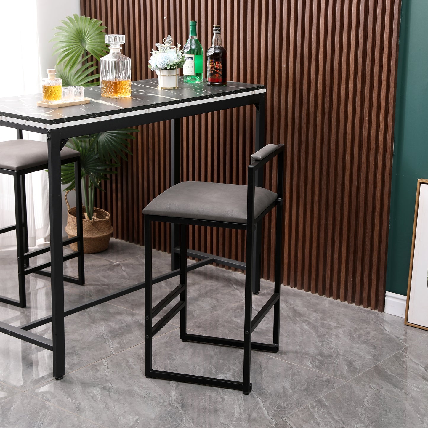 Set of 2 Counter Height Barstools Kitchen Island Stools with Back Modern Armless Metal Legs & PU Gray Upholstered Chairs (Gray with Back) image 5