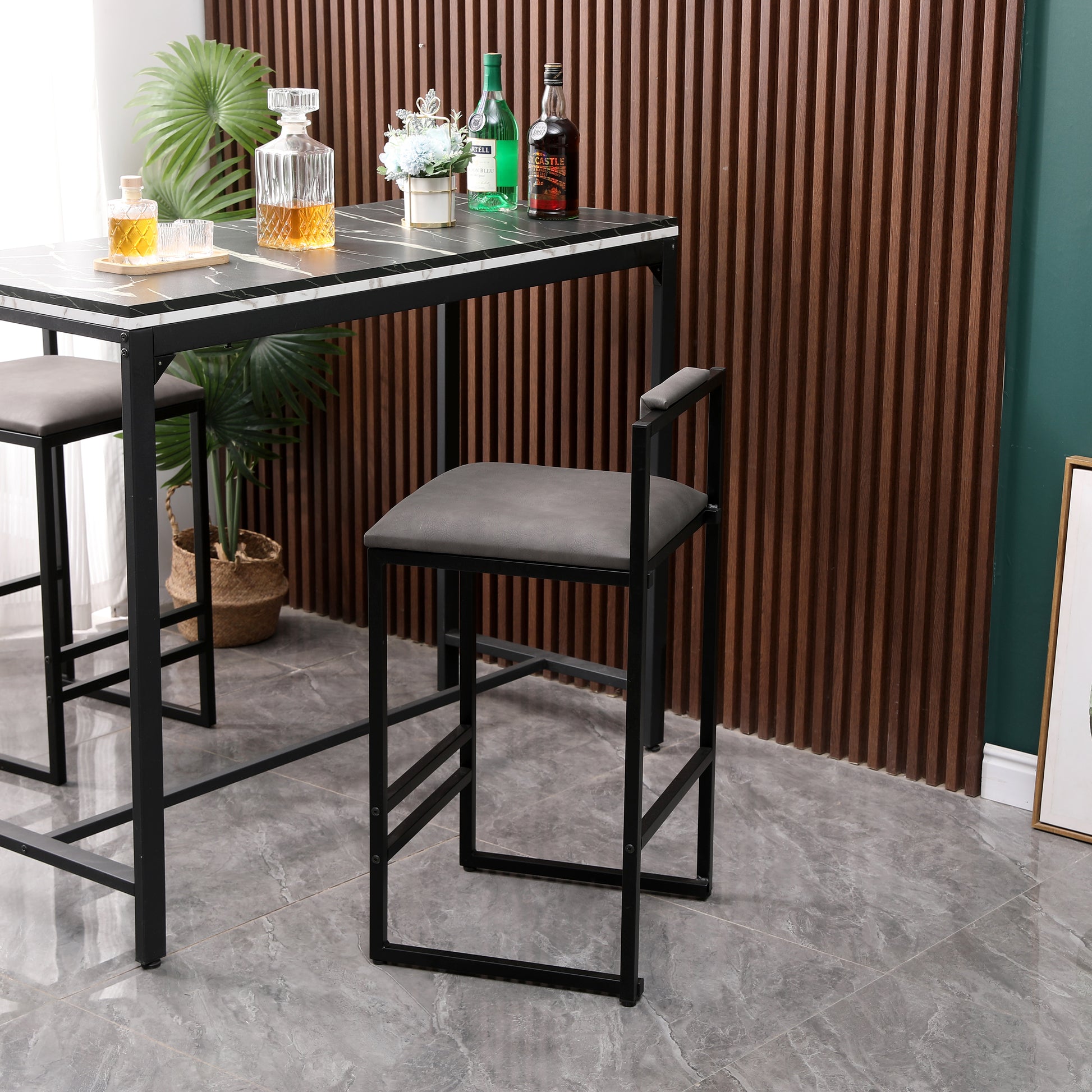 Set of 2 Counter Height Barstools Kitchen Island Stools with Back Modern Armless Metal Legs & PU Gray Upholstered Chairs (Gray with Back) image 5