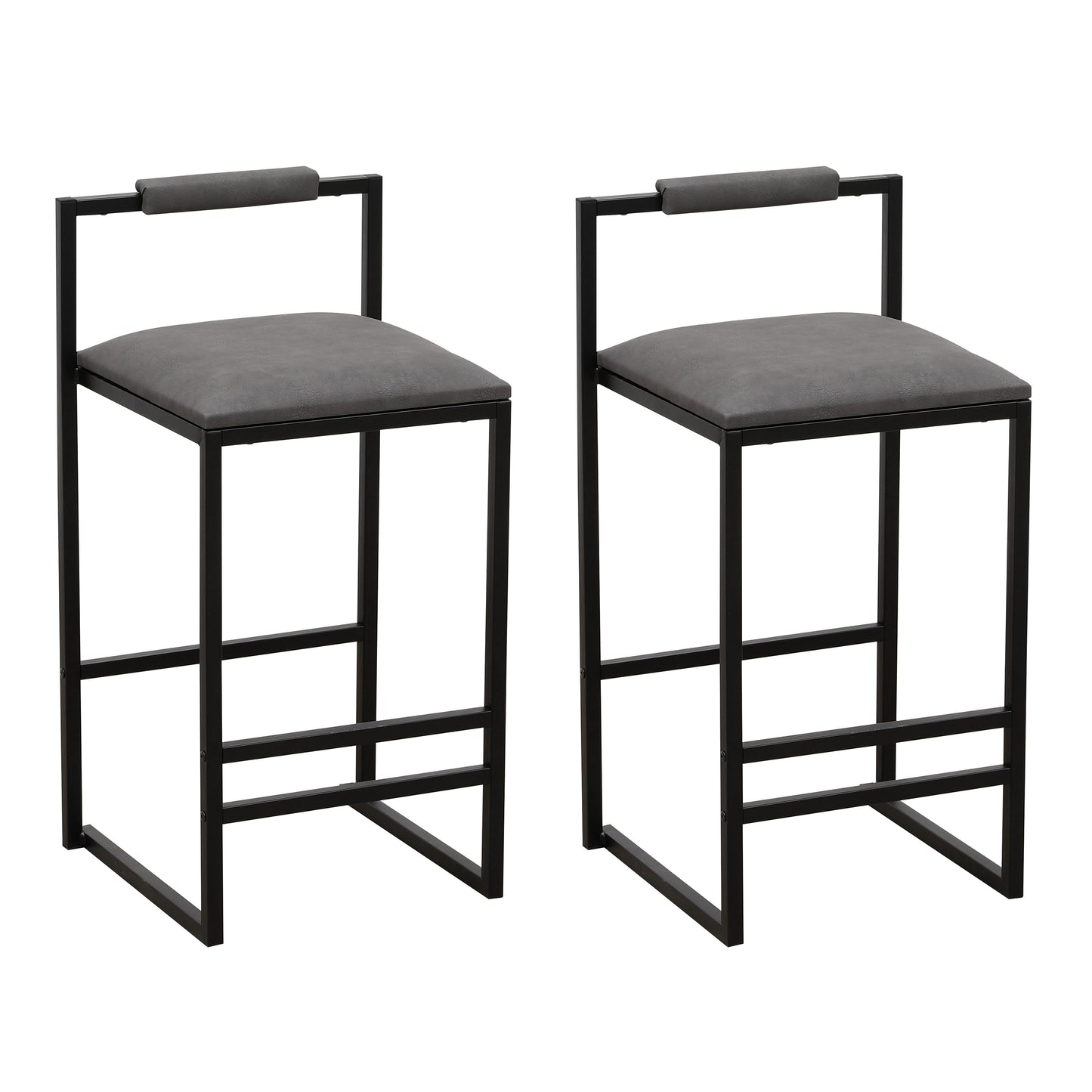 Set of 2 Counter Height Barstools Kitchen Island Stools with Back Modern Armless Metal Legs & PU Gray Upholstered Chairs (Gray with Back) image 10