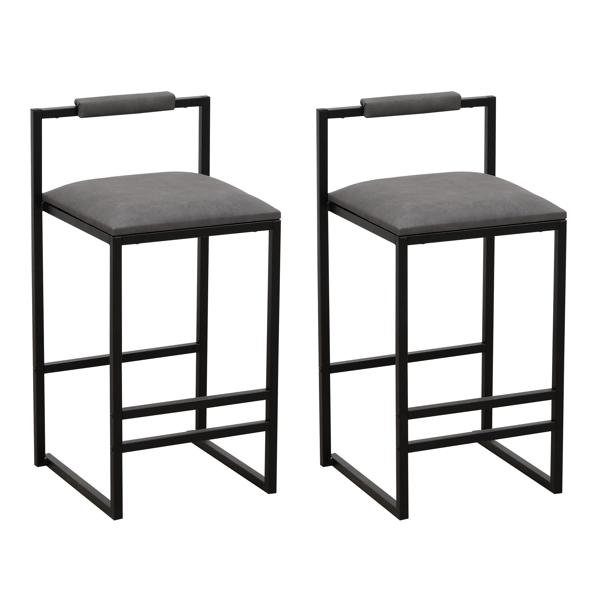 Set of 2 Counter Height Barstools Kitchen Island Stools with Back Modern Armless Metal Legs & PU Gray Upholstered Chairs (Gray with Back) image 10