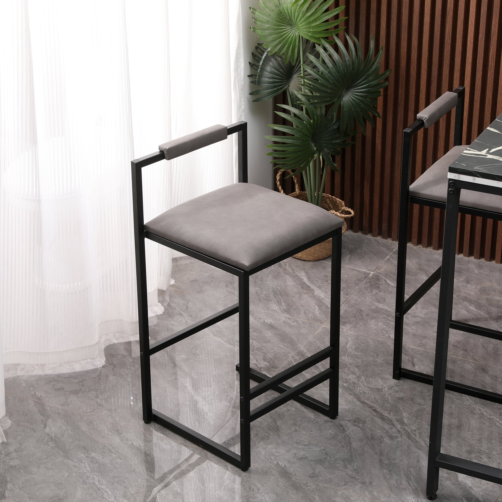 Set of 2 Counter Height Barstools Kitchen Island Stools with Back Modern Armless Metal Legs & PU Gray Upholstered Chairs (Gray with Back) image 4