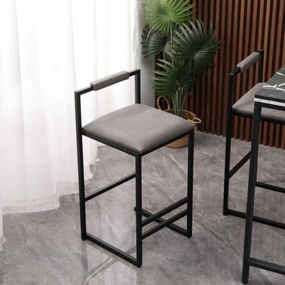 Set of 2 Counter Height Barstools Kitchen Island Stools with Back Modern Armless Metal Legs & PU Gray Upholstered Chairs (Gray with Back) image 4