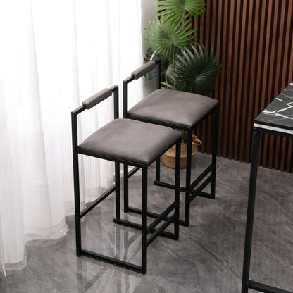 Set of 2 Counter Height Barstools Kitchen Island Stools with Back Modern Armless Metal Legs & PU Gray Upholstered Chairs (Gray with Back) image 1