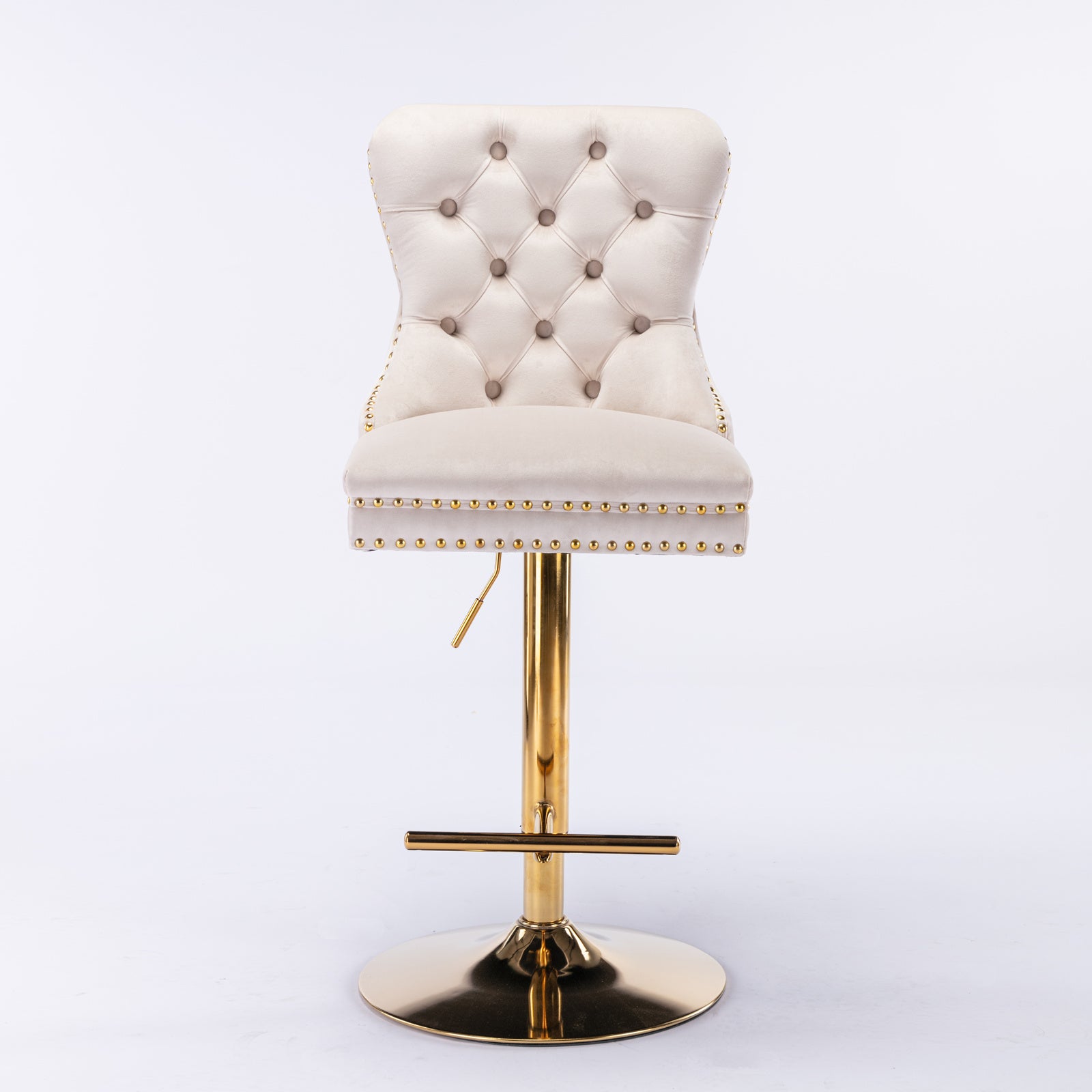 A&A Furniture,Thick Golden Swivel Velvet Barstools Adjusatble Seat Height from 27-35 Inch, Modern Upholstered Bar Stools with Backs Comfortable Tufted for Home Pub and Kitchen Island (Beige,Set of 2) image 2