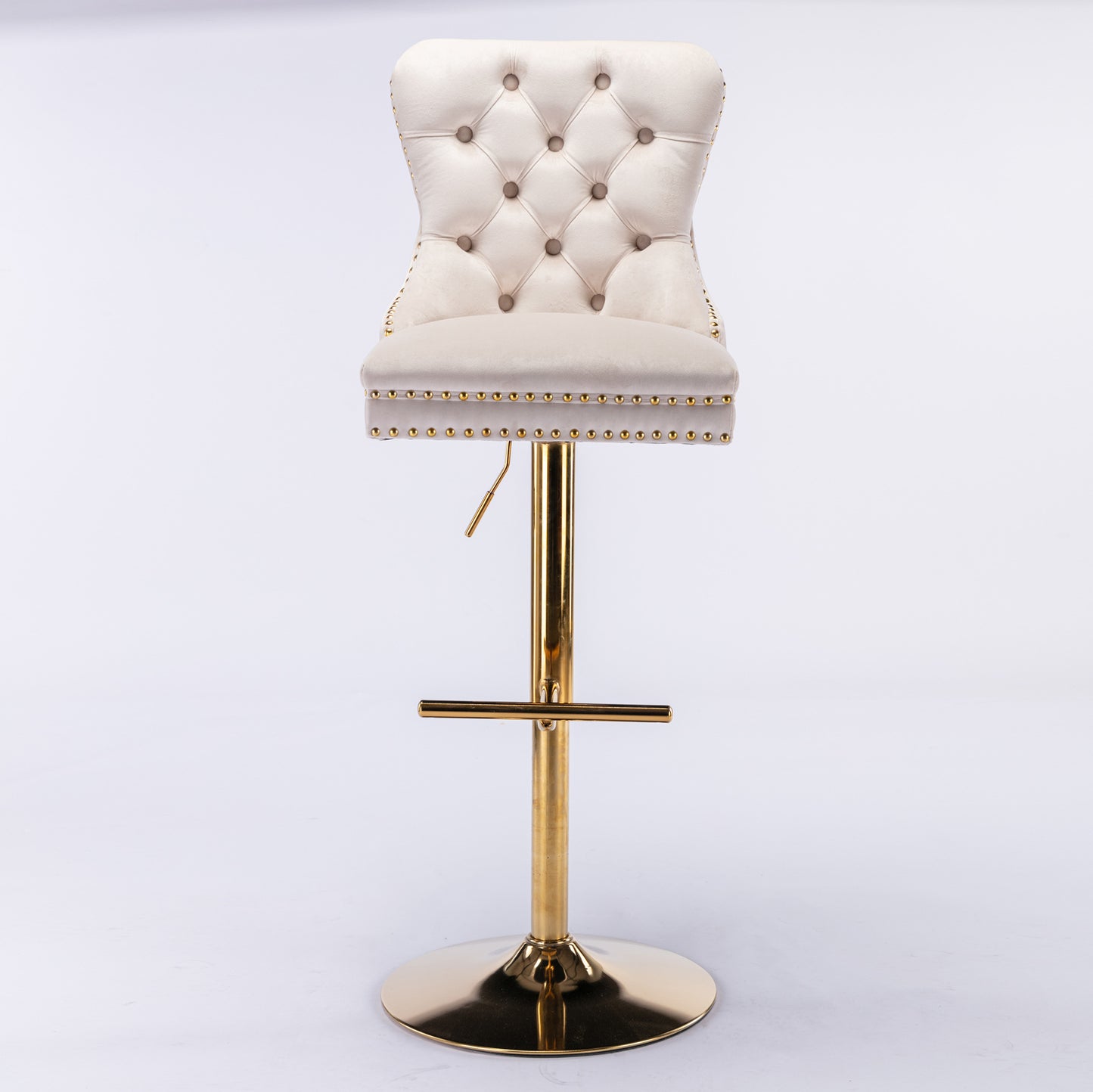 A&A Furniture,Thick Golden Swivel Velvet Barstools Adjusatble Seat Height from 27-35 Inch, Modern Upholstered Bar Stools with Backs Comfortable Tufted for Home Pub and Kitchen Island (Beige,Set of 2) image 9
