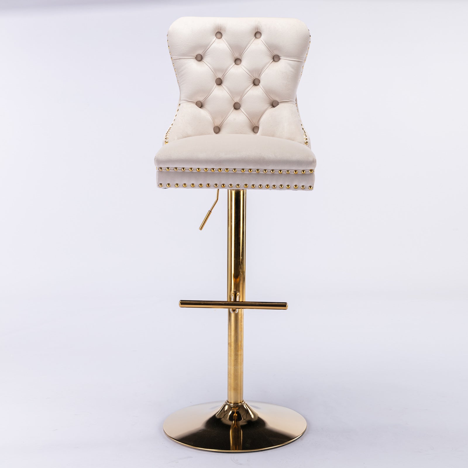 A&A Furniture,Thick Golden Swivel Velvet Barstools Adjusatble Seat Height from 27-35 Inch, Modern Upholstered Bar Stools with Backs Comfortable Tufted for Home Pub and Kitchen Island (Beige,Set of 2) image 9