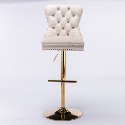 A&A Furniture,Thick Golden Swivel Velvet Barstools Adjusatble Seat Height from 27-35 Inch, Modern Upholstered Bar Stools with Backs Comfortable Tufted for Home Pub and Kitchen Island (Beige,Set of 2) image 9