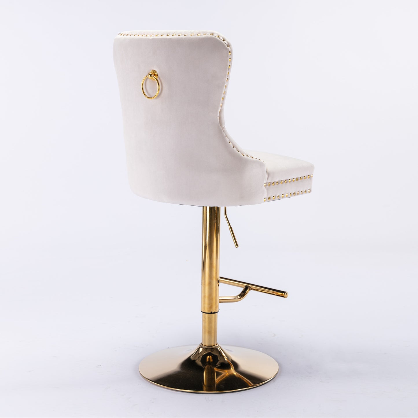 A&A Furniture,Thick Golden Swivel Velvet Barstools Adjusatble Seat Height from 27-35 Inch, Modern Upholstered Bar Stools with Backs Comfortable Tufted for Home Pub and Kitchen Island (Beige,Set of 2) image 5