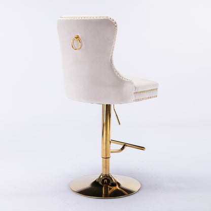 A&A Furniture,Thick Golden Swivel Velvet Barstools Adjusatble Seat Height from 27-35 Inch, Modern Upholstered Bar Stools with Backs Comfortable Tufted for Home Pub and Kitchen Island (Beige,Set of 2) image 5