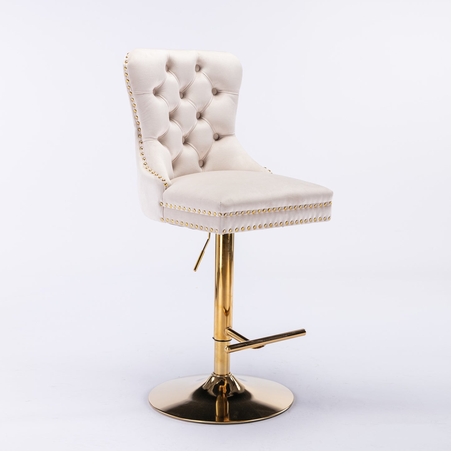 A&A Furniture,Thick Golden Swivel Velvet Barstools Adjusatble Seat Height from 27-35 Inch, Modern Upholstered Bar Stools with Backs Comfortable Tufted for Home Pub and Kitchen Island (Beige,Set of 2) image 3