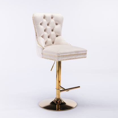 A&A Furniture,Thick Golden Swivel Velvet Barstools Adjusatble Seat Height from 27-35 Inch, Modern Upholstered Bar Stools with Backs Comfortable Tufted for Home Pub and Kitchen Island (Beige,Set of 2) image 3