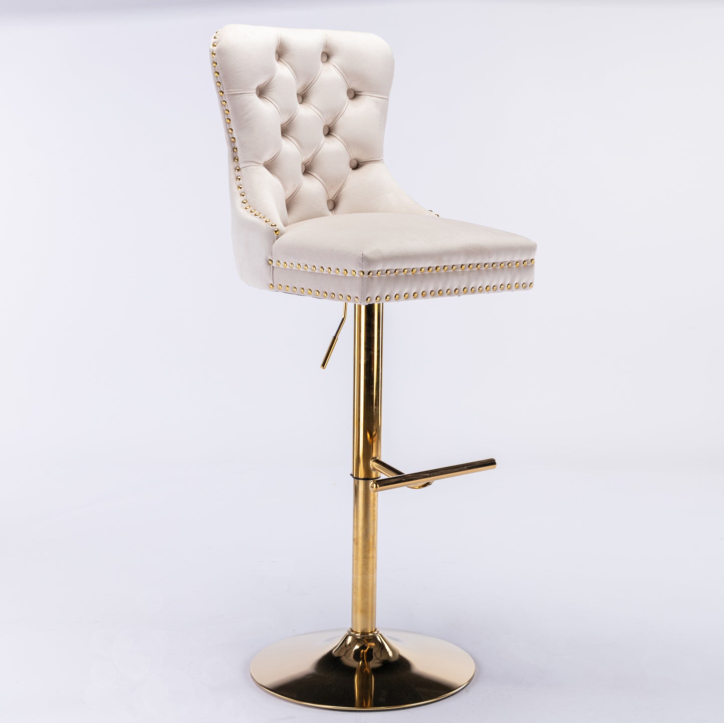 A&A Furniture,Thick Golden Swivel Velvet Barstools Adjusatble Seat Height from 27-35 Inch, Modern Upholstered Bar Stools with Backs Comfortable Tufted for Home Pub and Kitchen Island (Beige,Set of 2) image 8