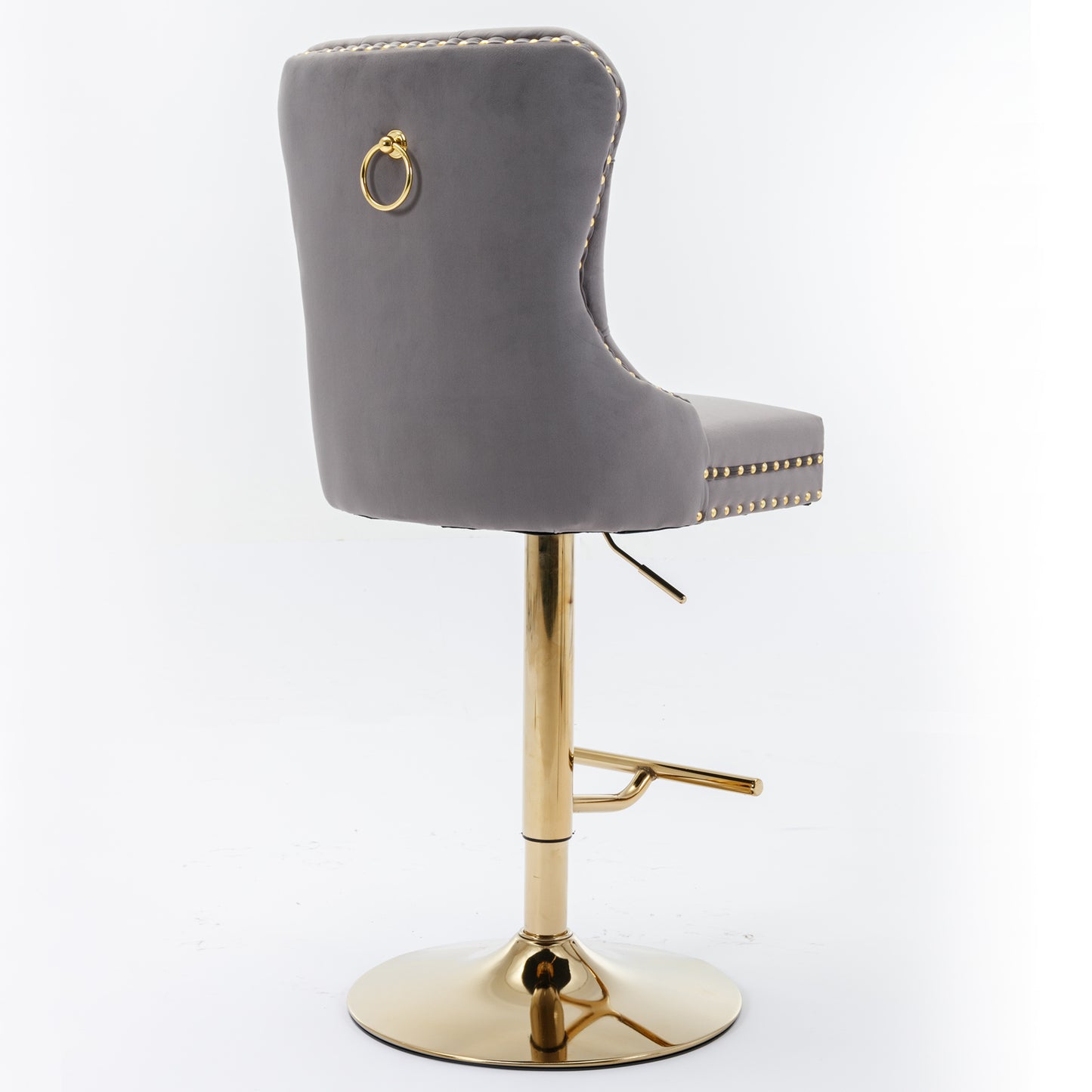 A&A Furniture,Thick Golden Swivel Velvet Barstools Adjusatble Seat Height from 25-33 Inch, Modern Upholstered Bar Stools with Backs Comfortable Tufted for Home Pub and Kitchen Island (Gray,Set of 2) image 5