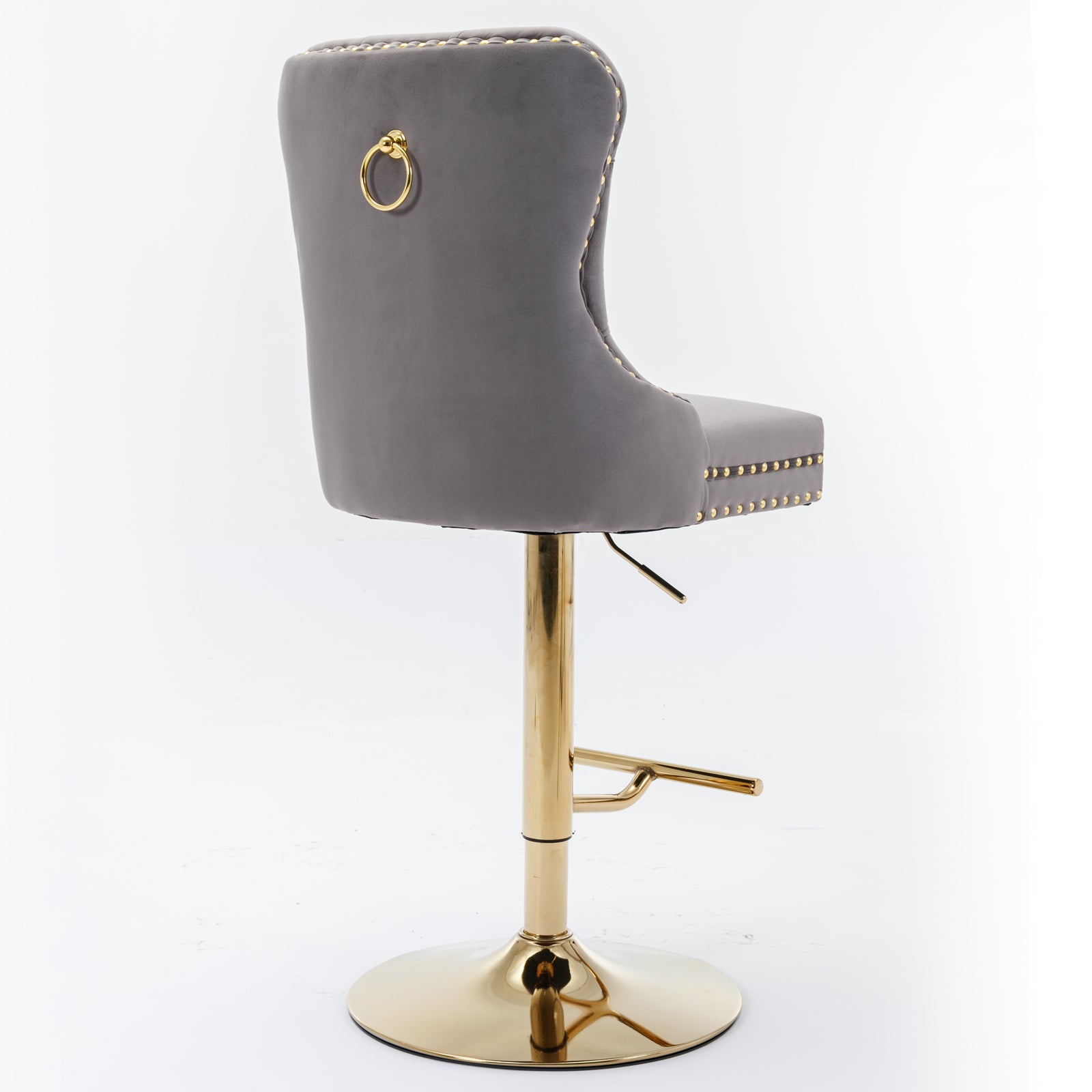 A&A Furniture,Thick Golden Swivel Velvet Barstools Adjusatble Seat Height from 25-33 Inch, Modern Upholstered Bar Stools with Backs Comfortable Tufted for Home Pub and Kitchen Island (Gray,Set of 2) image 5
