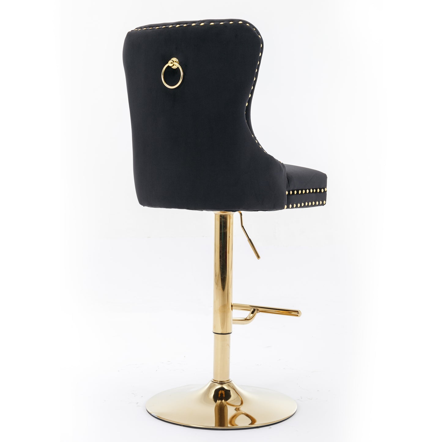 A&A Furniture,Thick Golden Swivel Velvet Barstools Adjusatble Seat Height from 27-35 Inch, Modern Upholstered Bar Stools with Backs Comfortable Tufted for Home Pub and Kitchen Island (Black,Set of 2) image 5