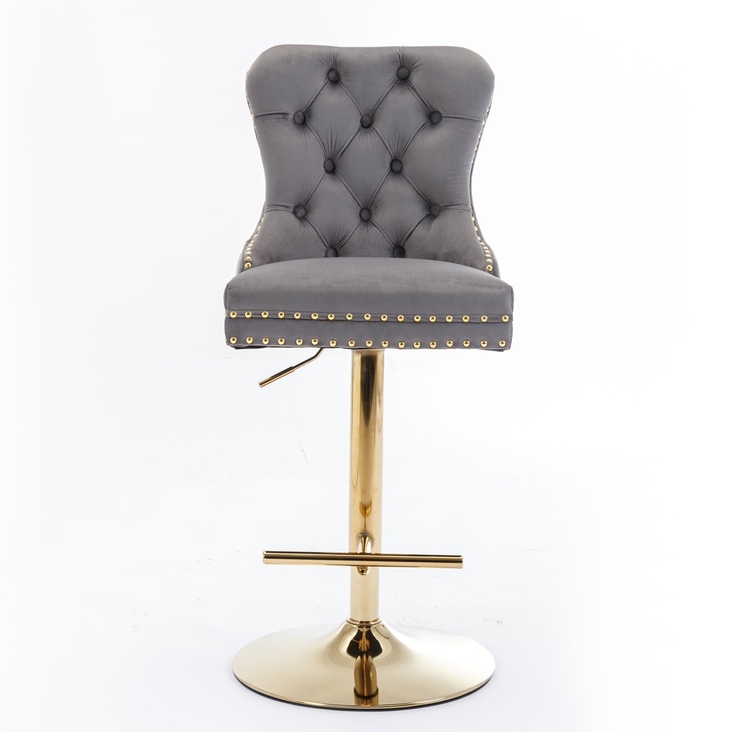A&A Furniture,Thick Golden Swivel Velvet Barstools Adjusatble Seat Height from 25-33 Inch, Modern Upholstered Bar Stools with Backs Comfortable Tufted for Home Pub and Kitchen Island (Gray,Set of 2) image 2