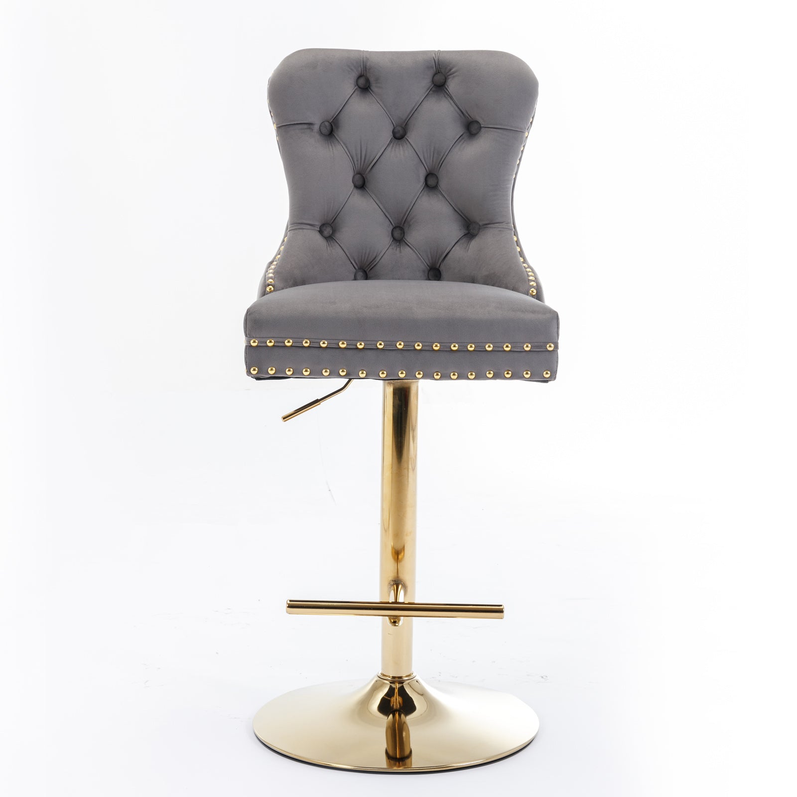 A&A Furniture,Thick Golden Swivel Velvet Barstools Adjusatble Seat Height from 25-33 Inch, Modern Upholstered Bar Stools with Backs Comfortable Tufted for Home Pub and Kitchen Island (Gray,Set of 2) image 2