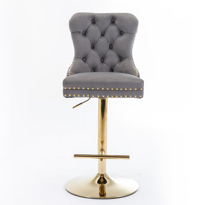 A&A Furniture,Thick Golden Swivel Velvet Barstools Adjusatble Seat Height from 25-33 Inch, Modern Upholstered Bar Stools with Backs Comfortable Tufted for Home Pub and Kitchen Island (Gray,Set of 2) image 2