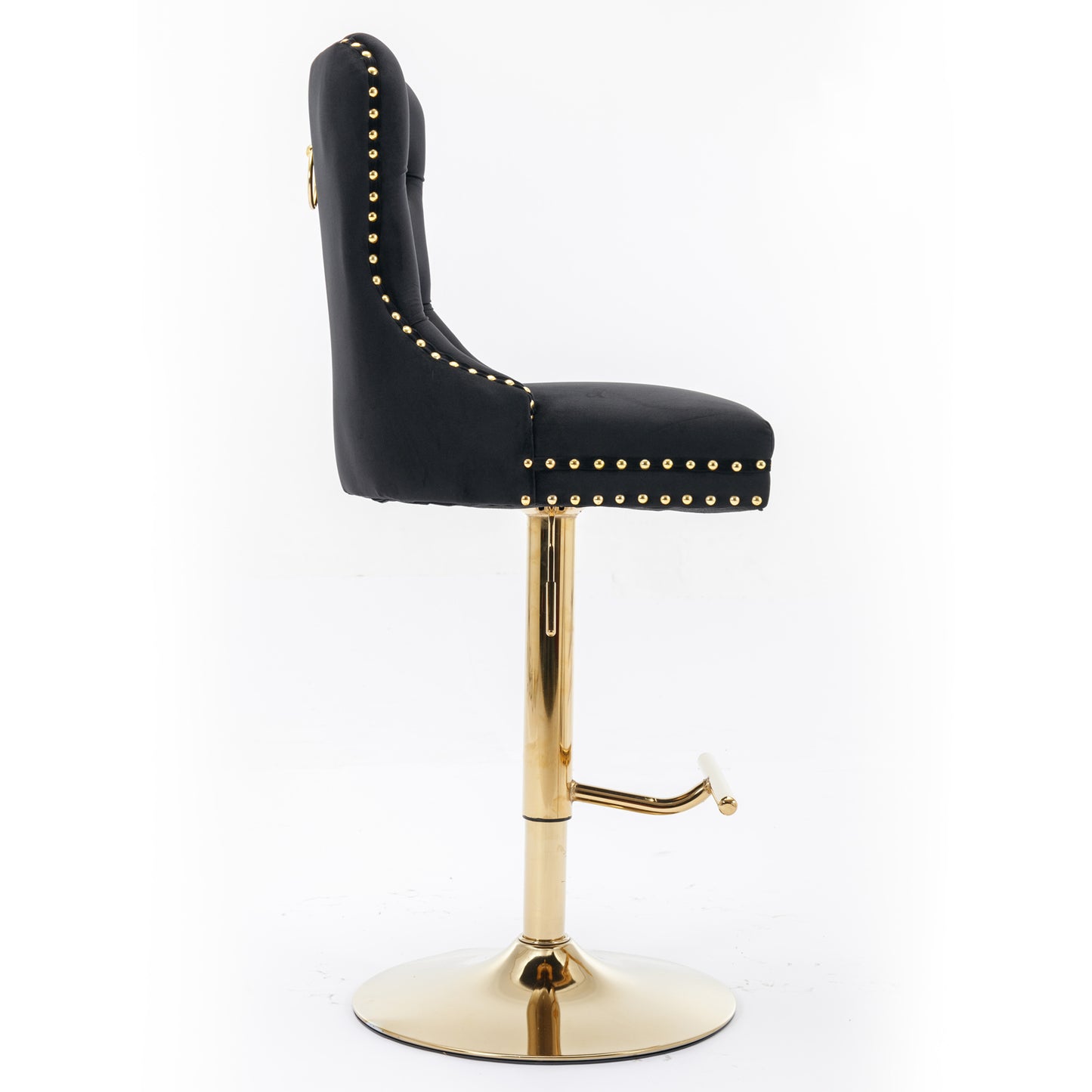 A&A Furniture,Thick Golden Swivel Velvet Barstools Adjusatble Seat Height from 27-35 Inch, Modern Upholstered Bar Stools with Backs Comfortable Tufted for Home Pub and Kitchen Island (Black,Set of 2) image 4