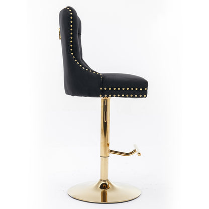 A&A Furniture,Thick Golden Swivel Velvet Barstools Adjusatble Seat Height from 27-35 Inch, Modern Upholstered Bar Stools with Backs Comfortable Tufted for Home Pub and Kitchen Island (Black,Set of 2) image 4
