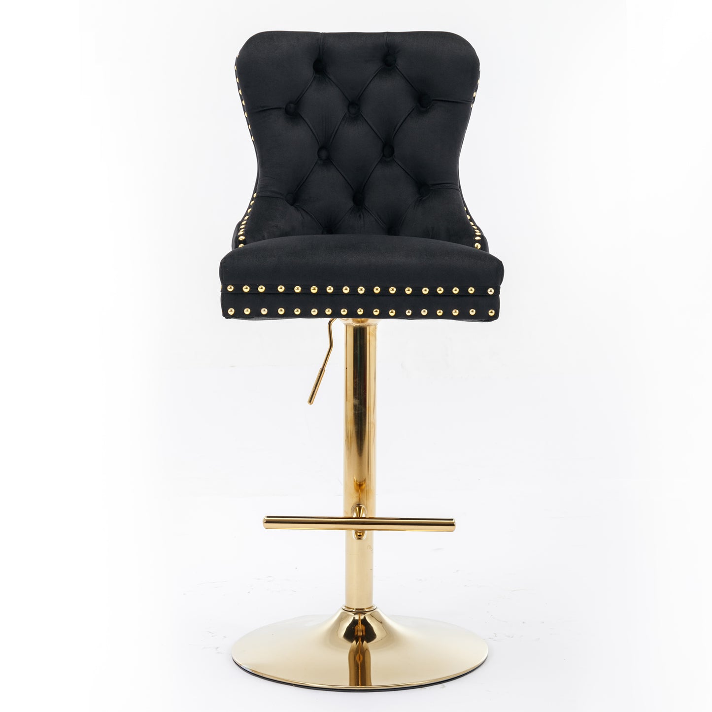 A&A Furniture,Thick Golden Swivel Velvet Barstools Adjusatble Seat Height from 27-35 Inch, Modern Upholstered Bar Stools with Backs Comfortable Tufted for Home Pub and Kitchen Island (Black,Set of 2) image 2