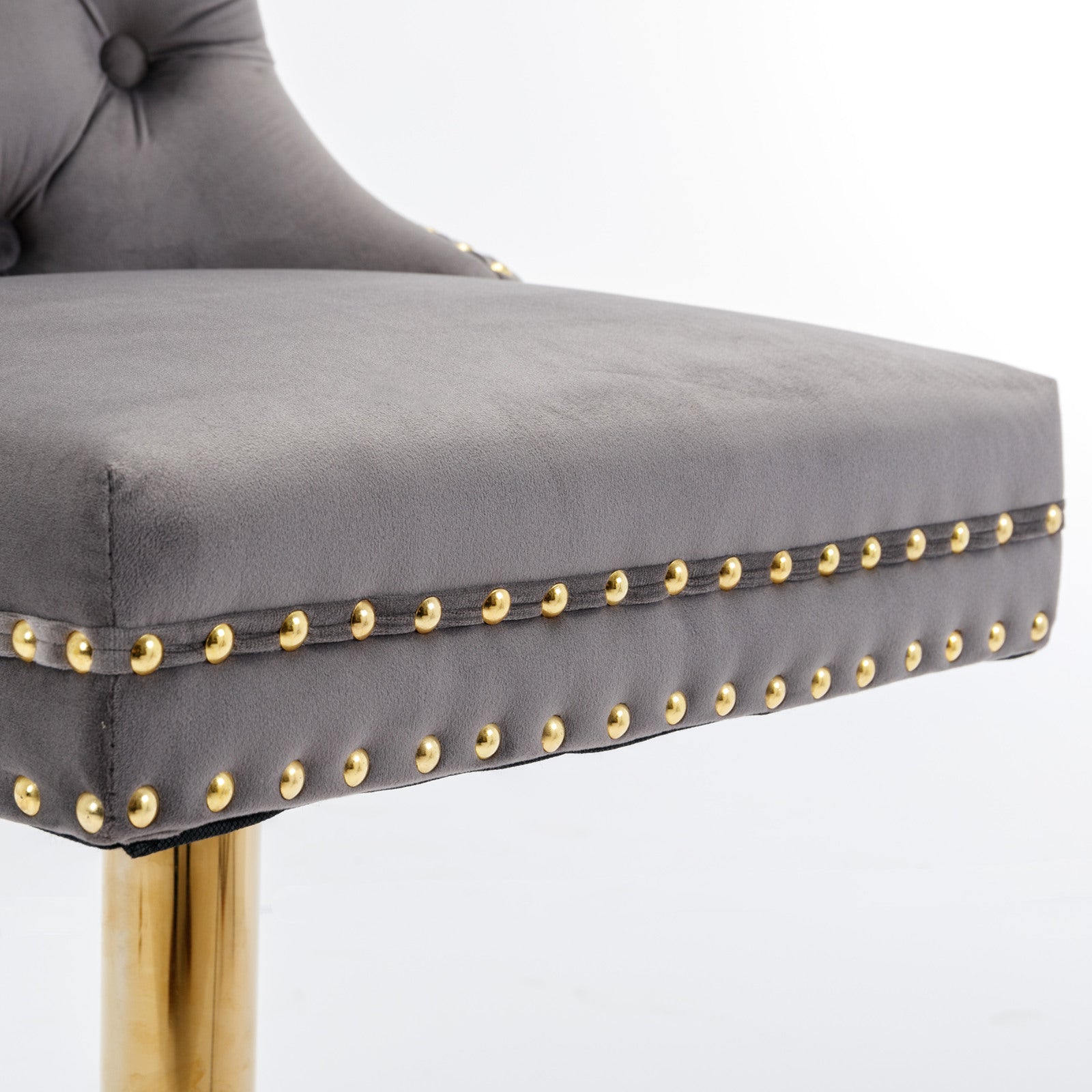 A&A Furniture,Thick Golden Swivel Velvet Barstools Adjusatble Seat Height from 25-33 Inch, Modern Upholstered Bar Stools with Backs Comfortable Tufted for Home Pub and Kitchen Island (Gray,Set of 2) image 12