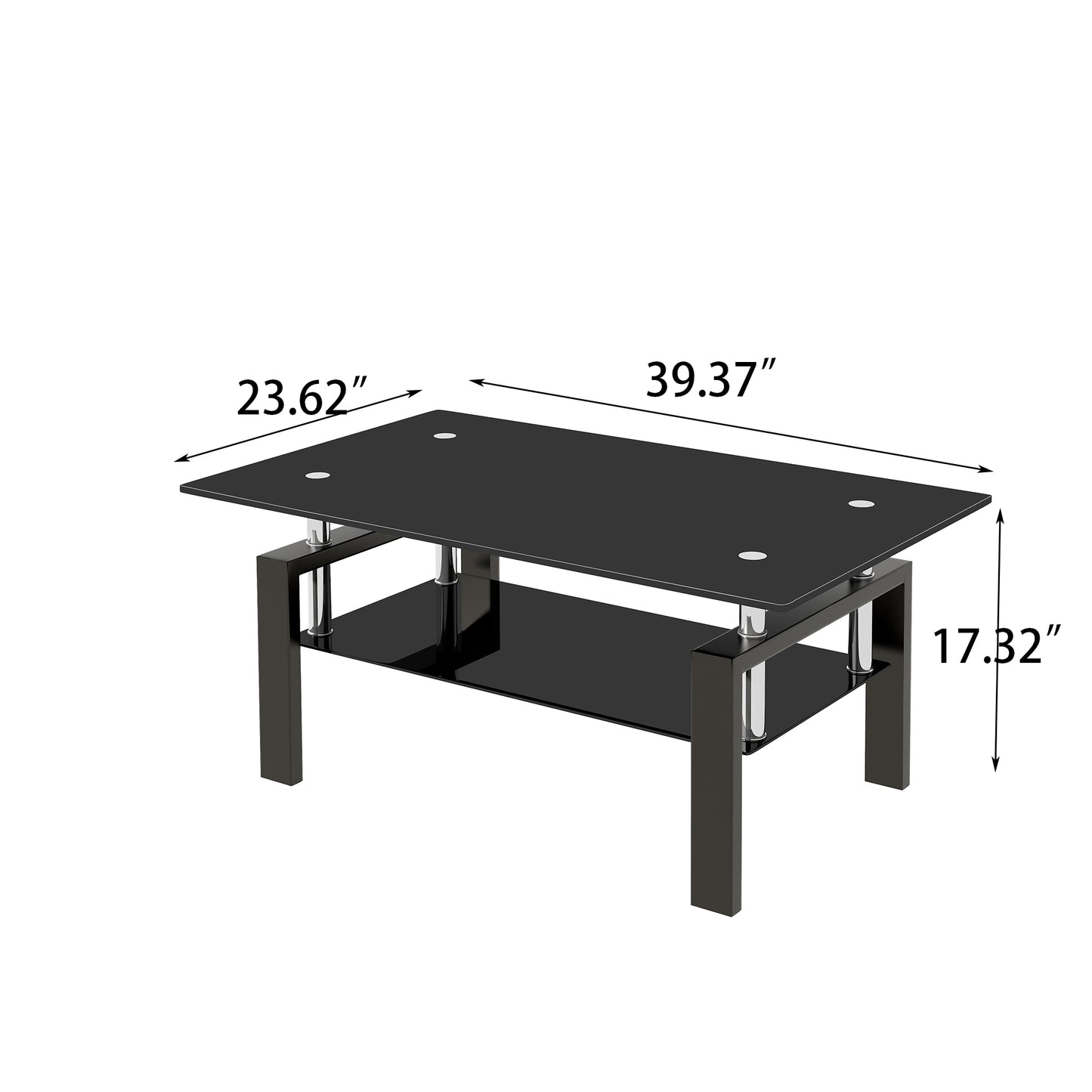 Tempered Black Glass Coffee Table, 2-Layers Tea Table image 10
