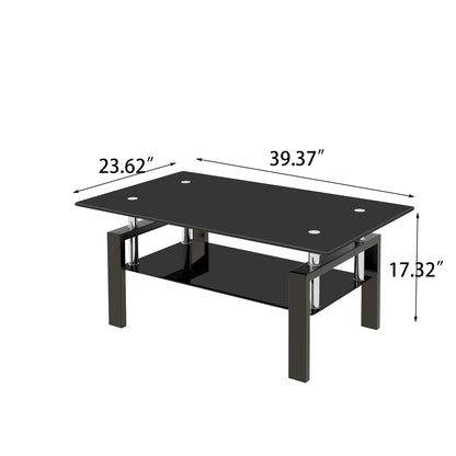 Tempered Black Glass Coffee Table, 2-Layers Tea Table image 10