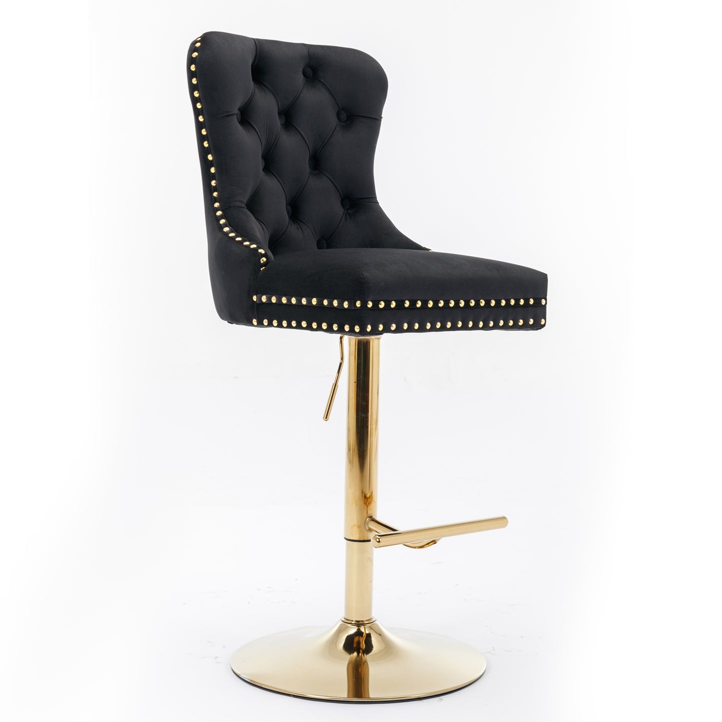 A&A Furniture,Thick Golden Swivel Velvet Barstools Adjusatble Seat Height from 27-35 Inch, Modern Upholstered Bar Stools with Backs Comfortable Tufted for Home Pub and Kitchen Island (Black,Set of 2) image 3