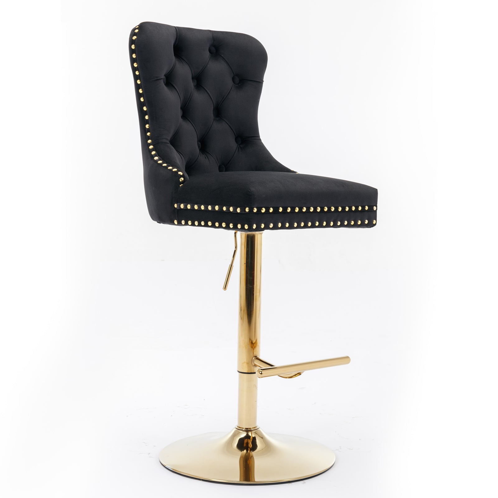 A&A Furniture,Thick Golden Swivel Velvet Barstools Adjusatble Seat Height from 27-35 Inch, Modern Upholstered Bar Stools with Backs Comfortable Tufted for Home Pub and Kitchen Island (Black,Set of 2) image 3