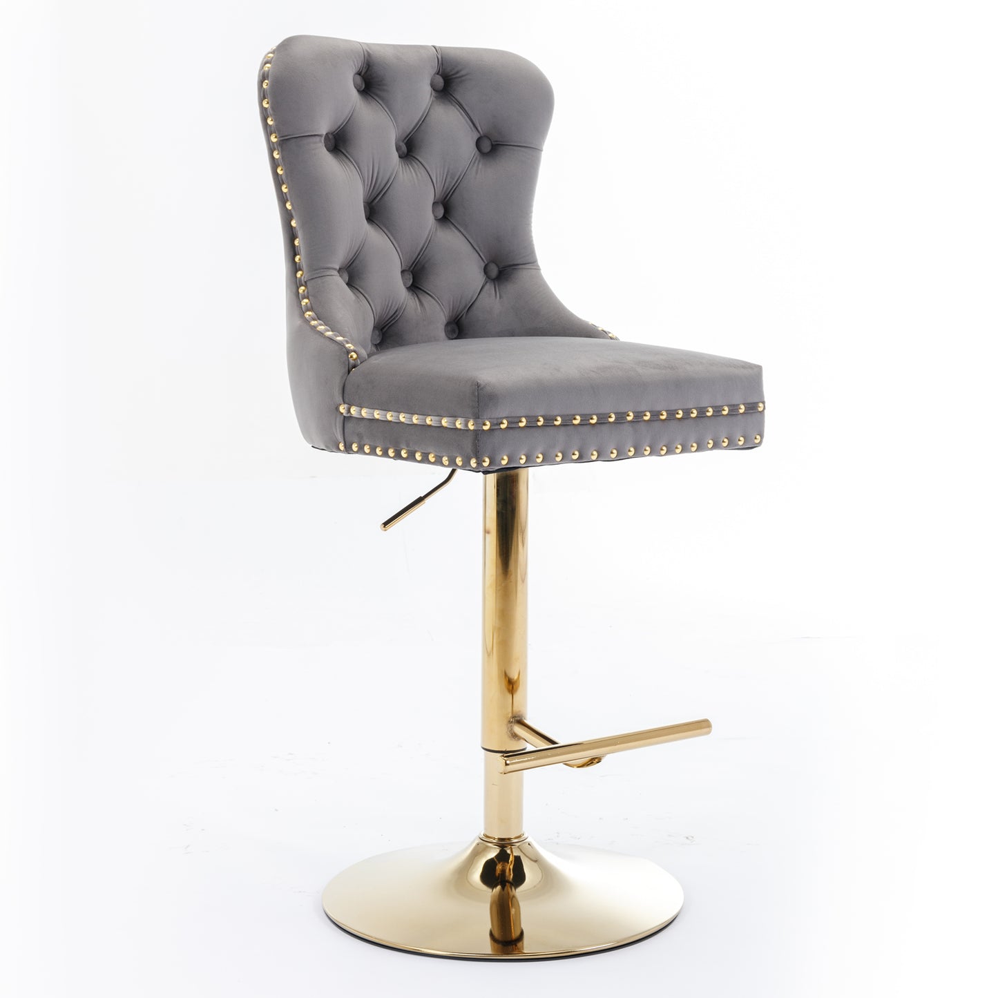 A&A Furniture,Thick Golden Swivel Velvet Barstools Adjusatble Seat Height from 25-33 Inch, Modern Upholstered Bar Stools with Backs Comfortable Tufted for Home Pub and Kitchen Island (Gray,Set of 2) image 3
