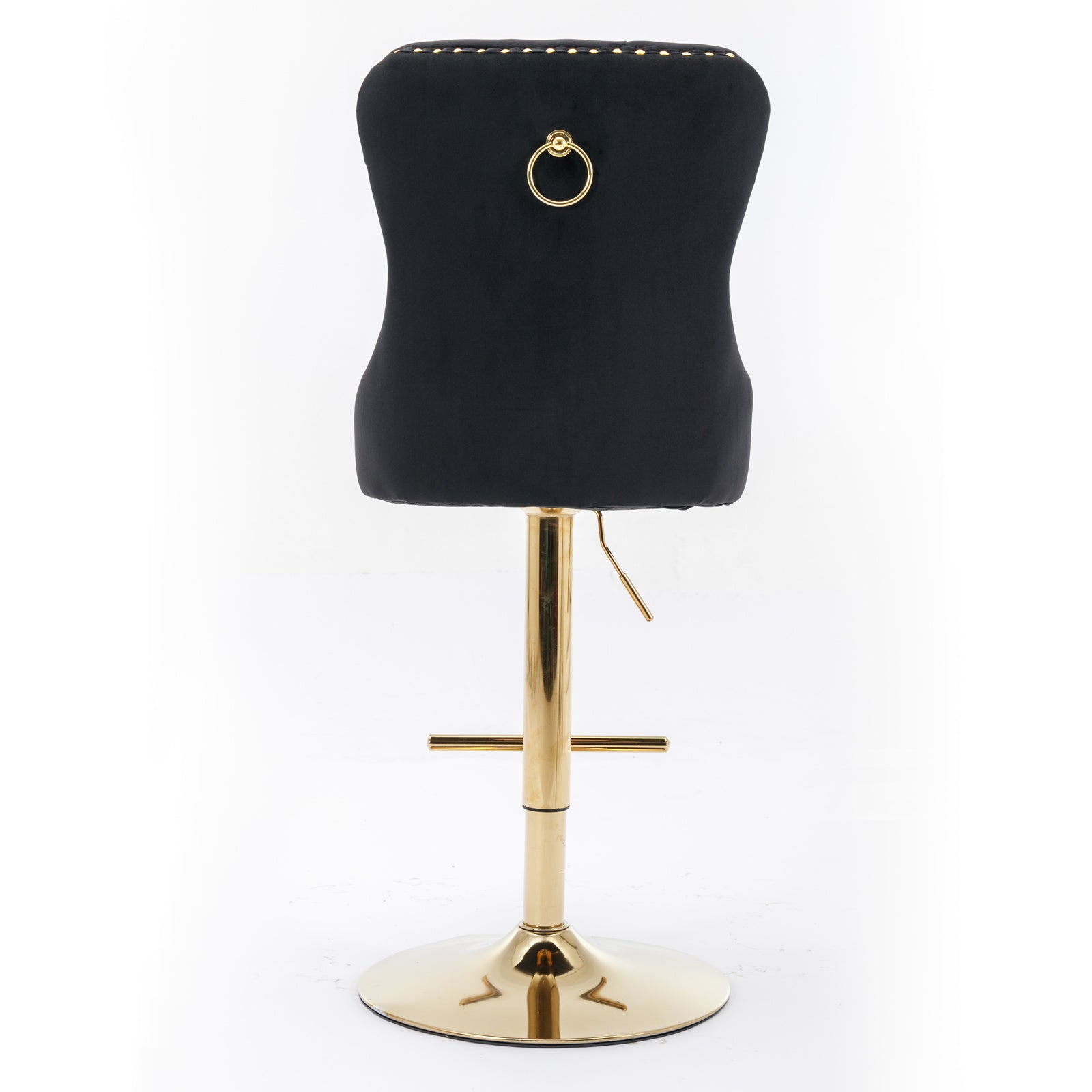 A&A Furniture,Thick Golden Swivel Velvet Barstools Adjusatble Seat Height from 27-35 Inch, Modern Upholstered Bar Stools with Backs Comfortable Tufted for Home Pub and Kitchen Island (Black,Set of 2) image 6