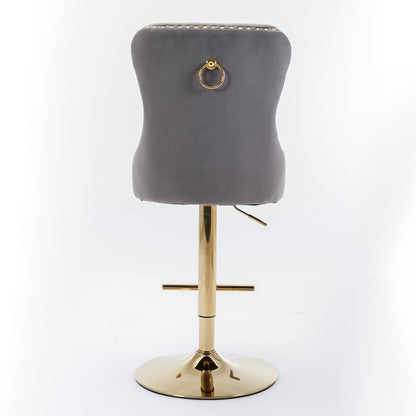 A&A Furniture,Thick Golden Swivel Velvet Barstools Adjusatble Seat Height from 25-33 Inch, Modern Upholstered Bar Stools with Backs Comfortable Tufted for Home Pub and Kitchen Island (Gray,Set of 2) image 6