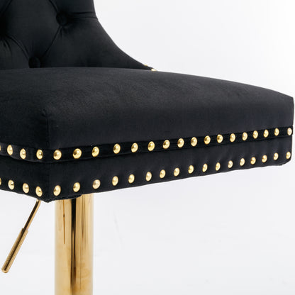 A&A Furniture,Thick Golden Swivel Velvet Barstools Adjusatble Seat Height from 27-35 Inch, Modern Upholstered Bar Stools with Backs Comfortable Tufted for Home Pub and Kitchen Island (Black,Set of 2) image 12