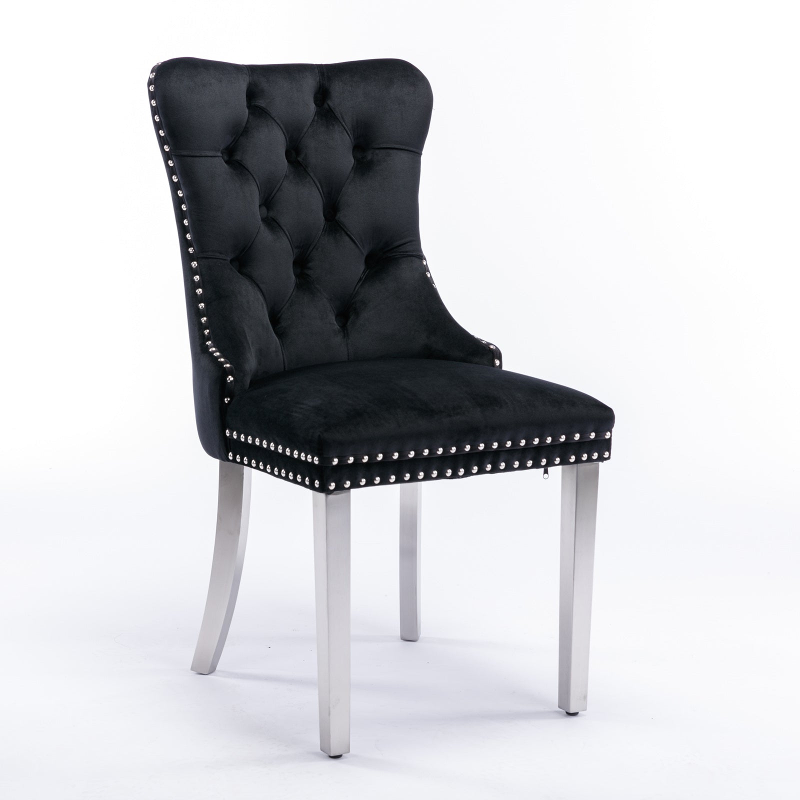 Nikki Collection Modern, High-end Tufted Solid Wood Contemporary Velvet Upholstered Dining Chair with Chrome Stainless Steel Plating Legs,Nailhead Trim,Set of 2,Black and Chrome, SW1701BK image 3