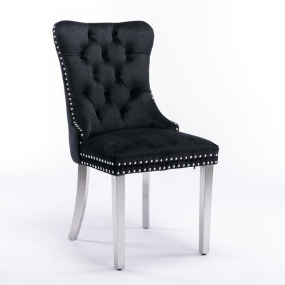 Nikki Collection Modern, High-end Tufted Solid Wood Contemporary Velvet Upholstered Dining Chair with Chrome Stainless Steel Plating Legs,Nailhead Trim,Set of 2,Black and Chrome, SW1701BK image 3