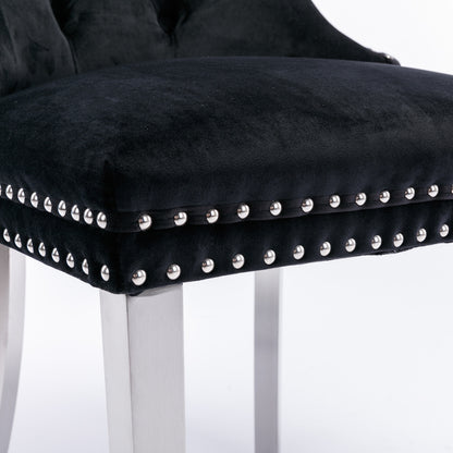 Nikki Collection Modern, High-end Tufted Solid Wood Contemporary Velvet Upholstered Dining Chair with Chrome Stainless Steel Plating Legs,Nailhead Trim,Set of 2,Black and Chrome, SW1701BK image 12