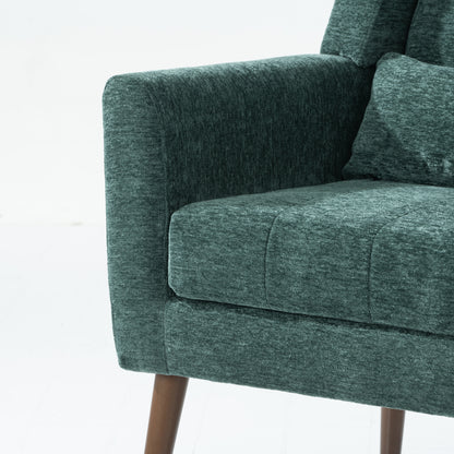Modern Accent Chair,Chenille Arm Chairs for Living Room,Upholstered Mordern Armchair,Comfy Soft Padded Lounge Chair in Small Space, Bedroom, w/Pillow, Solid Wood Leg (Blackish Green) image 11