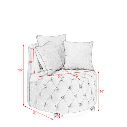 Velvet Upholstered Swivel Chair for Living Room, with Button Tufted Design and Movable Wheels, Including 3 Pillows, Black image 12