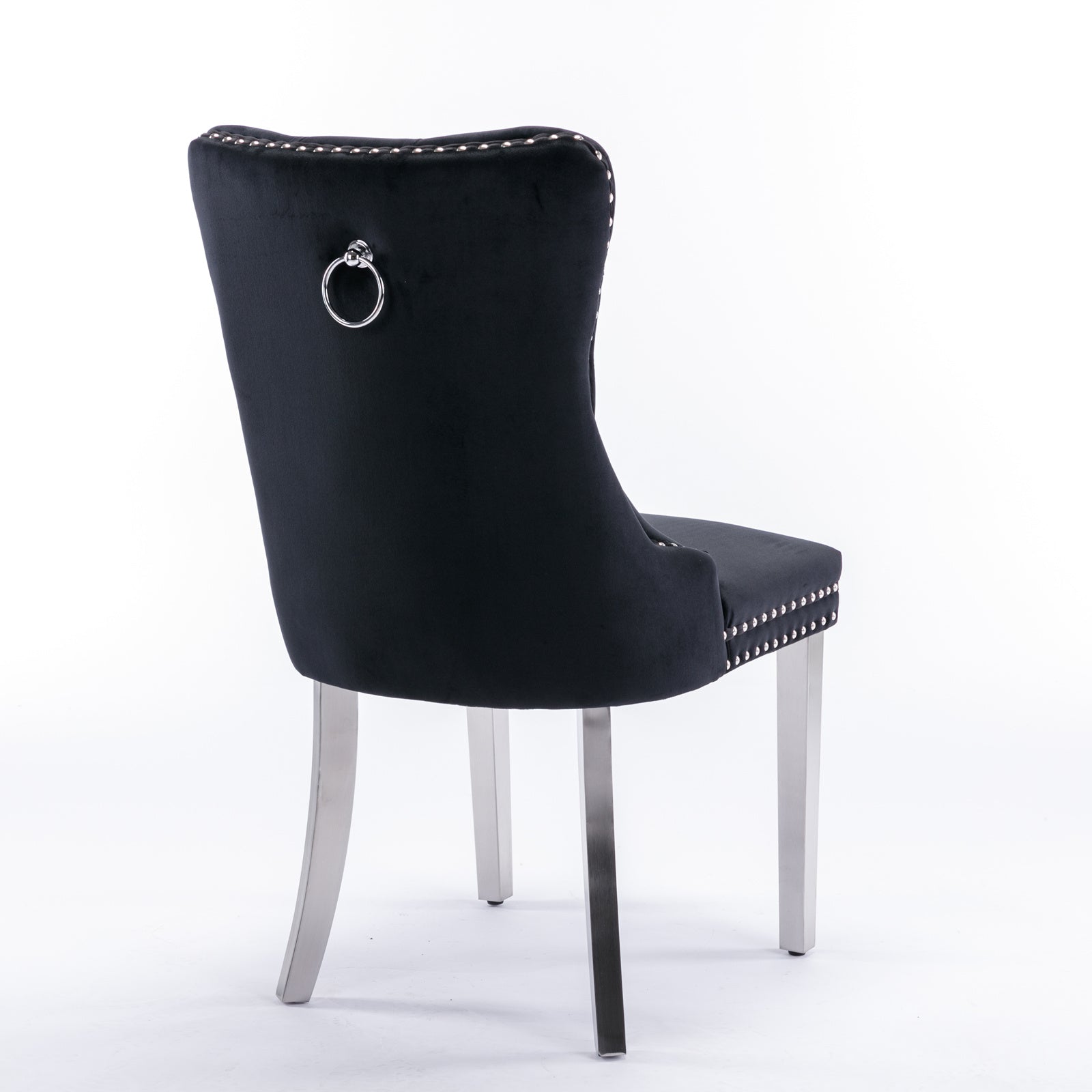 Nikki Collection Modern, High-end Tufted Solid Wood Contemporary Velvet Upholstered Dining Chair with Chrome Stainless Steel Plating Legs,Nailhead Trim,Set of 2,Black and Chrome, SW1701BK image 5