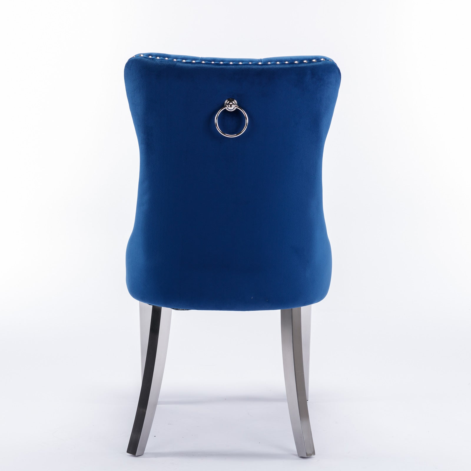 Nikki Collection Modern, High-end Tufted Solid Wood Contemporary Velvet Upholstered Dining Chair with Chrome Stainless Steel Plating Legs,Nailhead Trim,Set of 2,Blue and Chrome, SW1701BL image 6