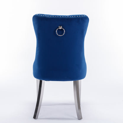 Nikki Collection Modern, High-end Tufted Solid Wood Contemporary Velvet Upholstered Dining Chair with Chrome Stainless Steel Plating Legs,Nailhead Trim,Set of 2,Blue and Chrome, SW1701BL image 6