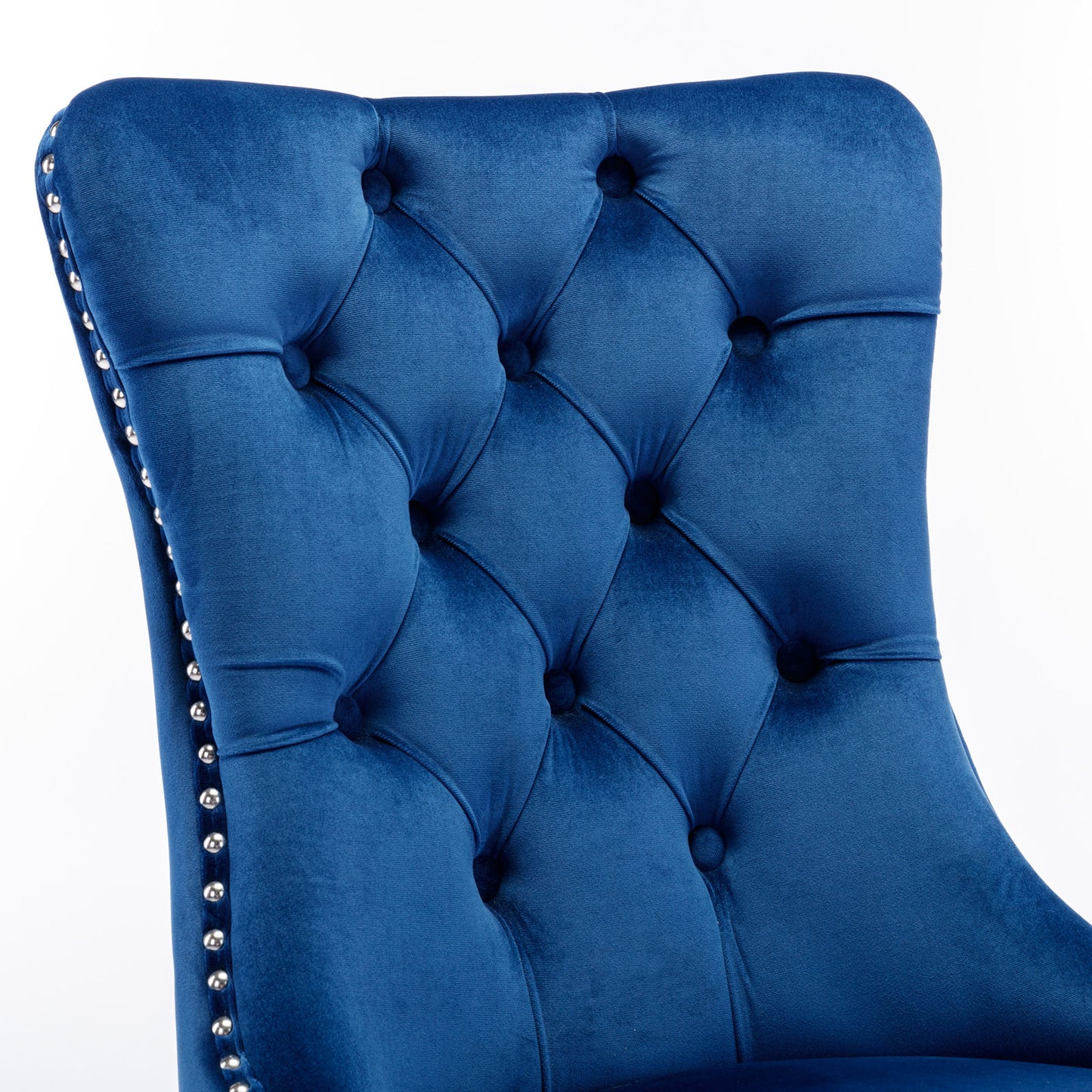 Nikki Collection Modern, High-end Tufted Solid Wood Contemporary Velvet Upholstered Dining Chair with Chrome Stainless Steel Plating Legs,Nailhead Trim,Set of 2,Blue and Chrome, SW1701BL image 8
