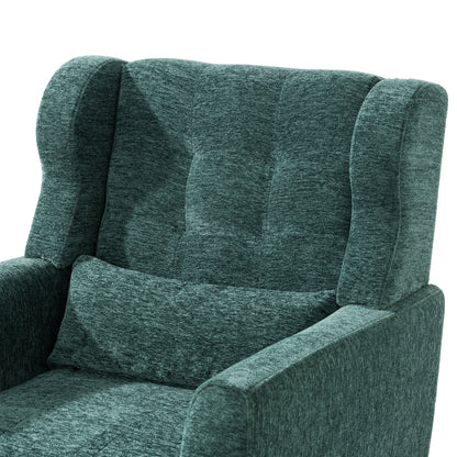 Modern Accent Chair,Chenille Arm Chairs for Living Room,Upholstered Mordern Armchair,Comfy Soft Padded Lounge Chair in Small Space, Bedroom, w/Pillow, Solid Wood Leg (Blackish Green) image 12