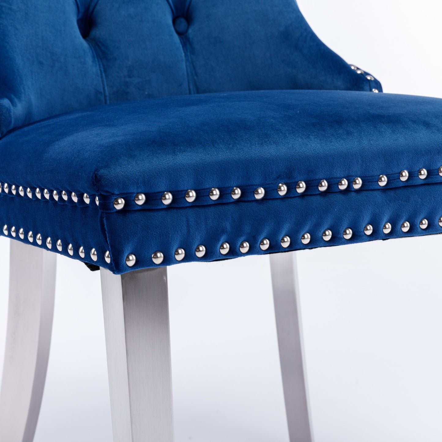 Nikki Collection Modern, High-end Tufted Solid Wood Contemporary Velvet Upholstered Dining Chair with Chrome Stainless Steel Plating Legs,Nailhead Trim,Set of 2,Blue and Chrome, SW1701BL image 12