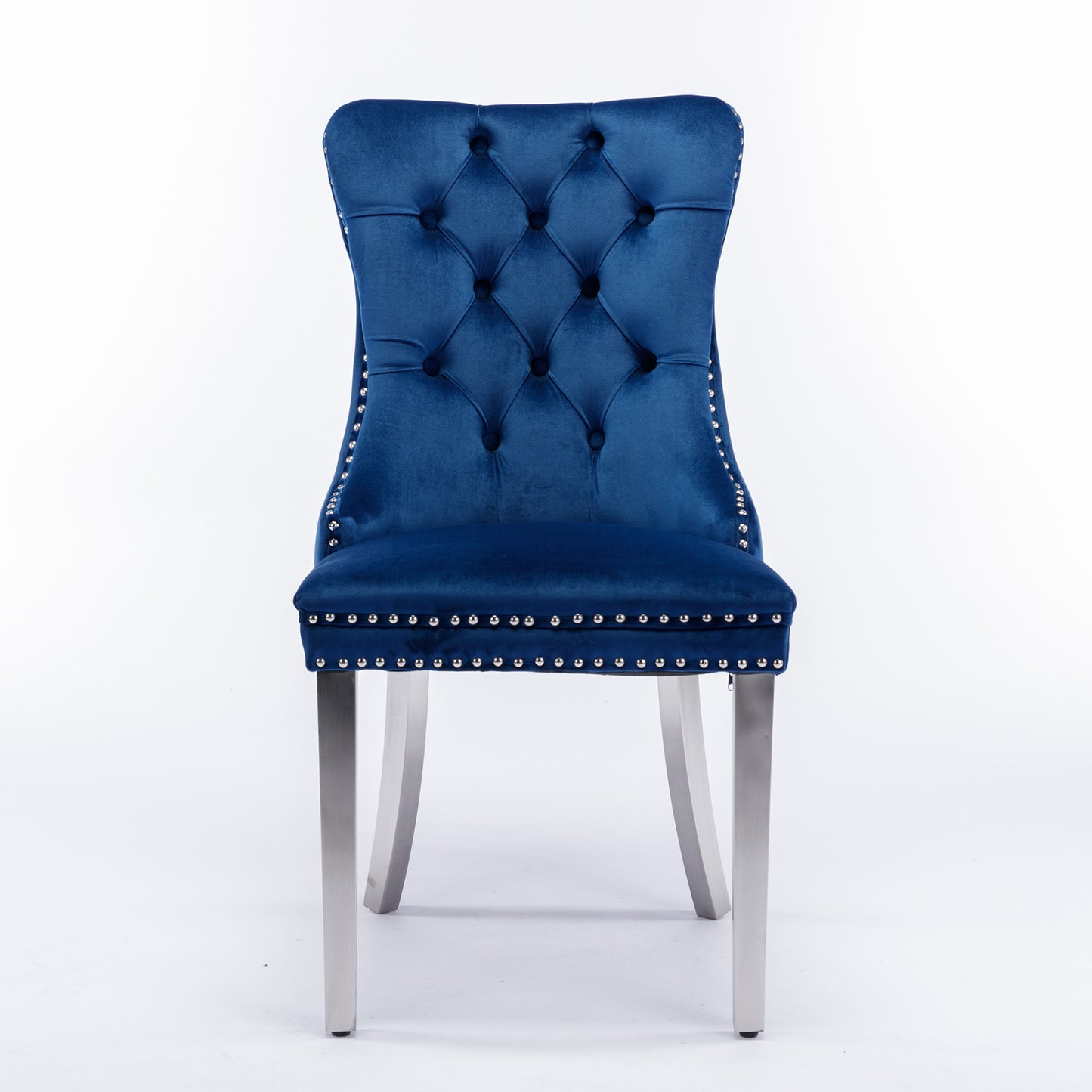Nikki Collection Modern, High-end Tufted Solid Wood Contemporary Velvet Upholstered Dining Chair with Chrome Stainless Steel Plating Legs,Nailhead Trim,Set of 2,Blue and Chrome, SW1701BL image 2