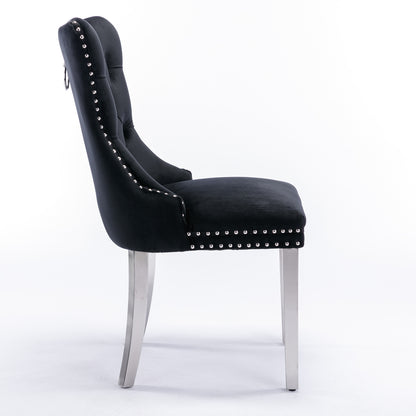 Nikki Collection Modern, High-end Tufted Solid Wood Contemporary Velvet Upholstered Dining Chair with Chrome Stainless Steel Plating Legs,Nailhead Trim,Set of 2,Black and Chrome, SW1701BK image 4