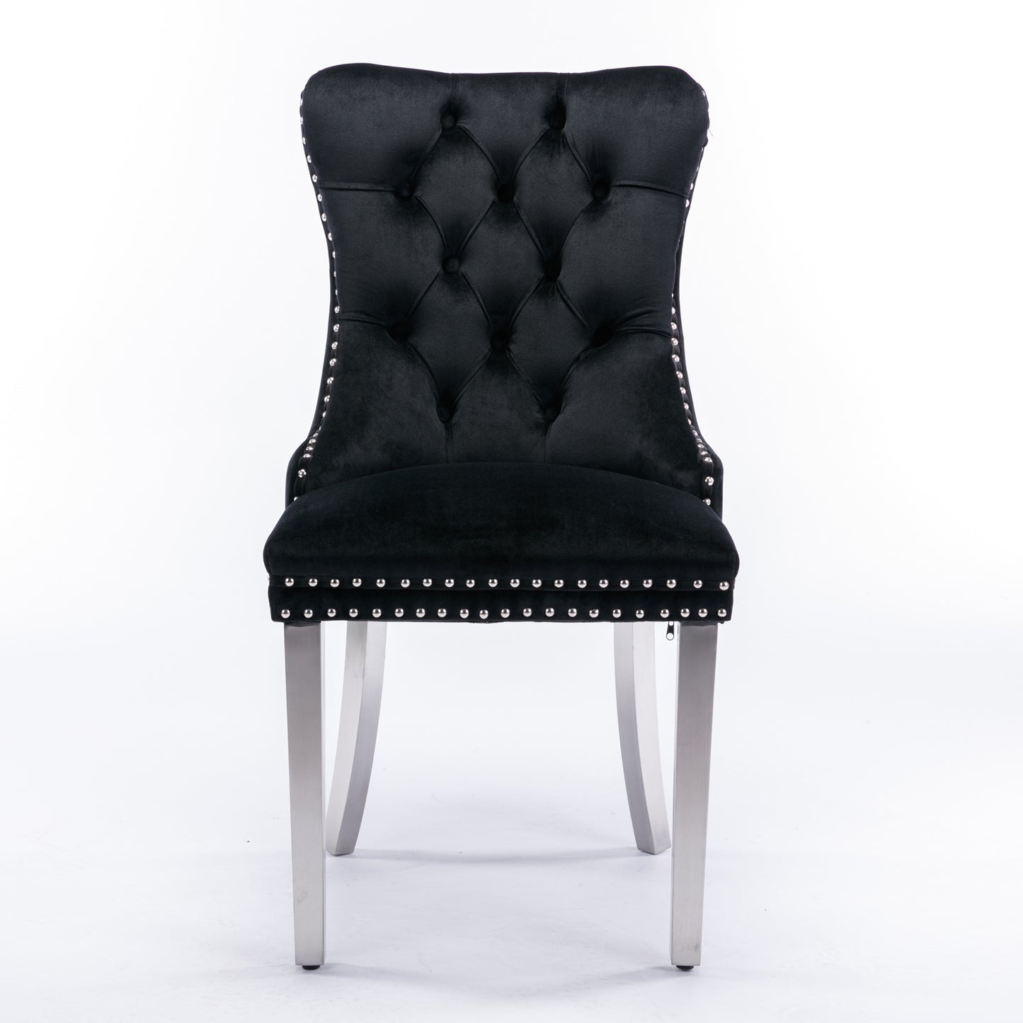 Nikki Collection Modern, High-end Tufted Solid Wood Contemporary Velvet Upholstered Dining Chair with Chrome Stainless Steel Plating Legs,Nailhead Trim,Set of 2,Black and Chrome, SW1701BK image 2