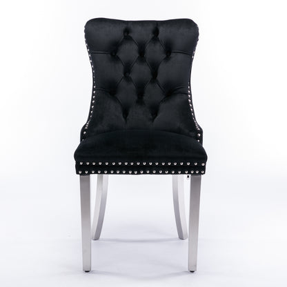 Nikki Collection Modern, High-end Tufted Solid Wood Contemporary Velvet Upholstered Dining Chair with Chrome Stainless Steel Plating Legs,Nailhead Trim,Set of 2,Black and Chrome, SW1701BK image 2