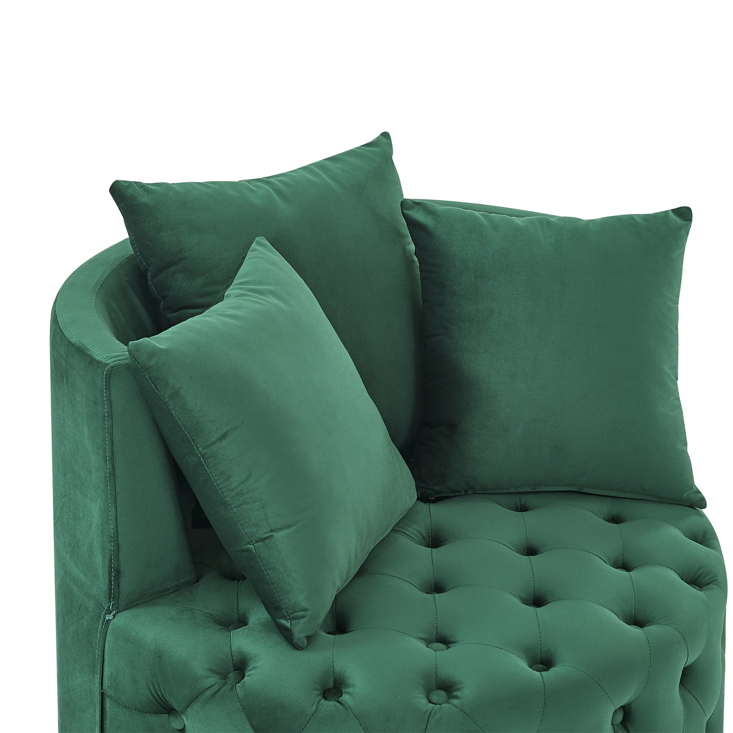 Velvet Upholstered Swivel Chair for Living Room, with Button Tufted Design and Movable Wheels, Including 3 Pillows, Green image 8
